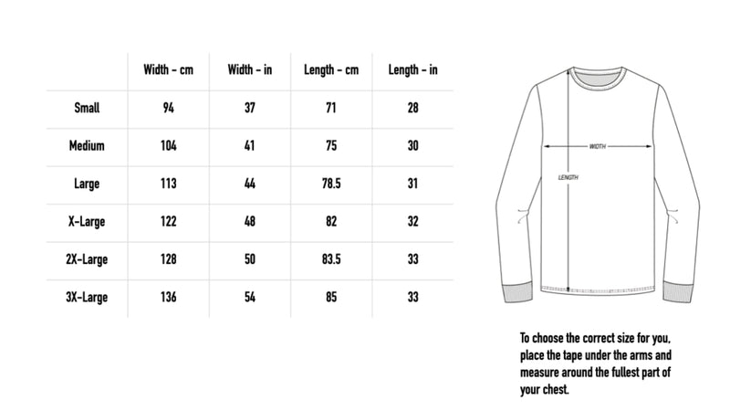 Size chart for Eden Longsleeve - Army Green