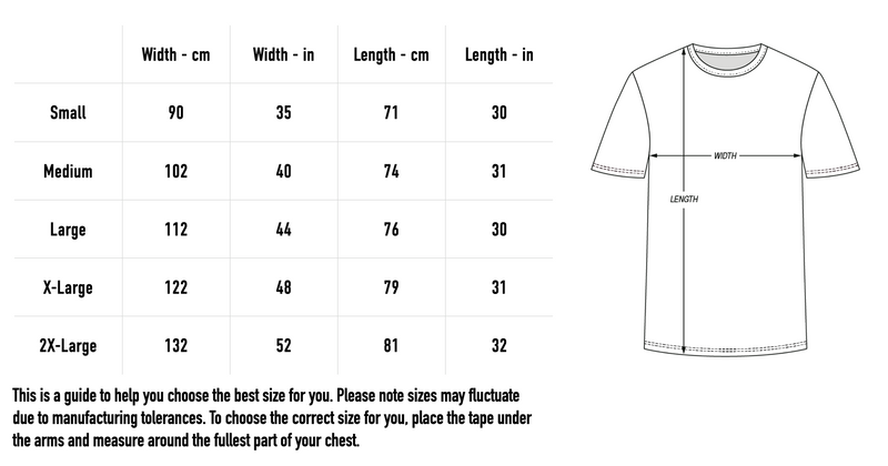 Size chart for Floral T-Shirt - Stone Wash