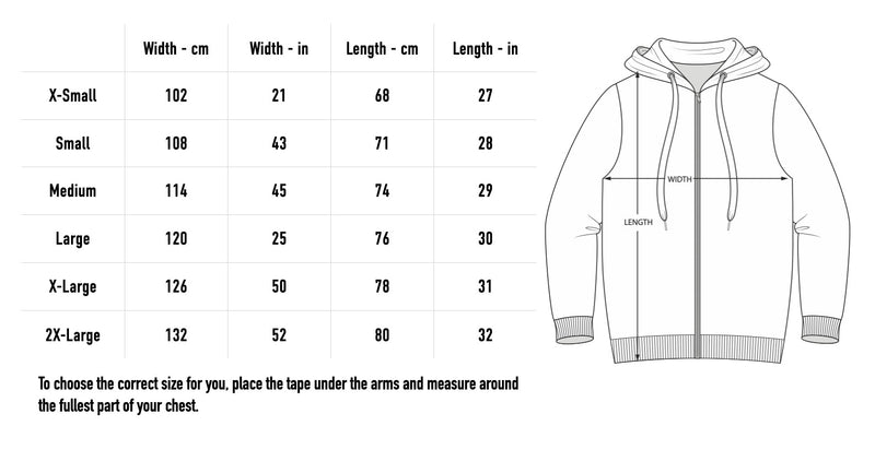 Size chart for All We Knew Zip Hood - Black