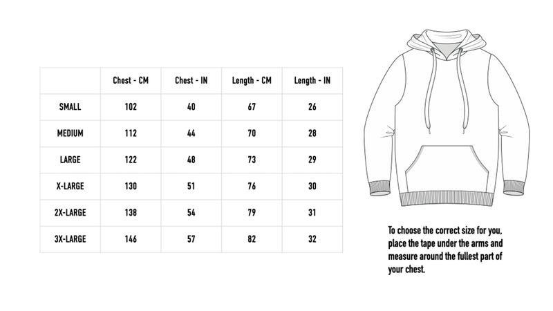 Size chart for Earthside Floral Hood - Burnt Orange